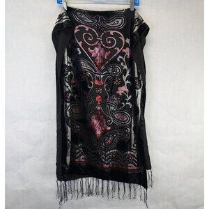 Velvet Burnout Scarf Shawl Rectangle Sheer Tassel Heart Paisley Witch Whimsigoth
